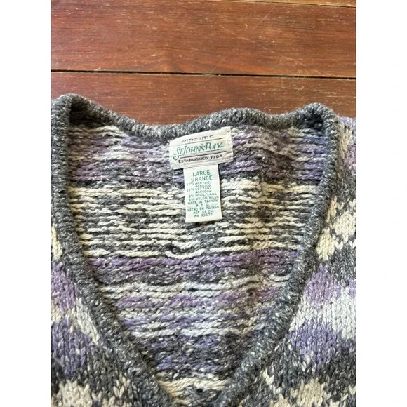 Vintage 90s St. John's Bay Womens Fair isle Sweater Cardigan Zip Sz Large - Picture 3 of 9
